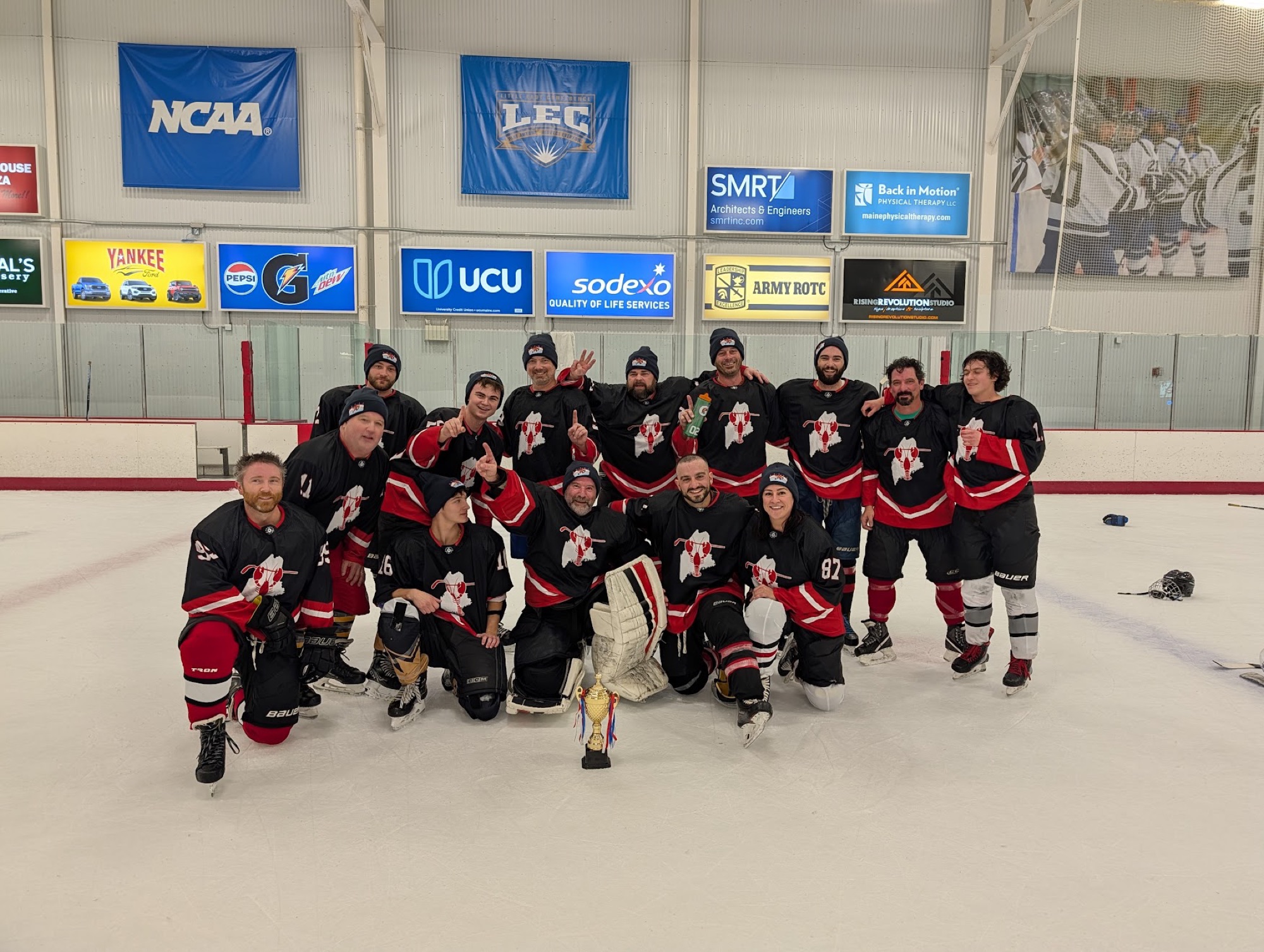 Last November's champions gathered at center ice